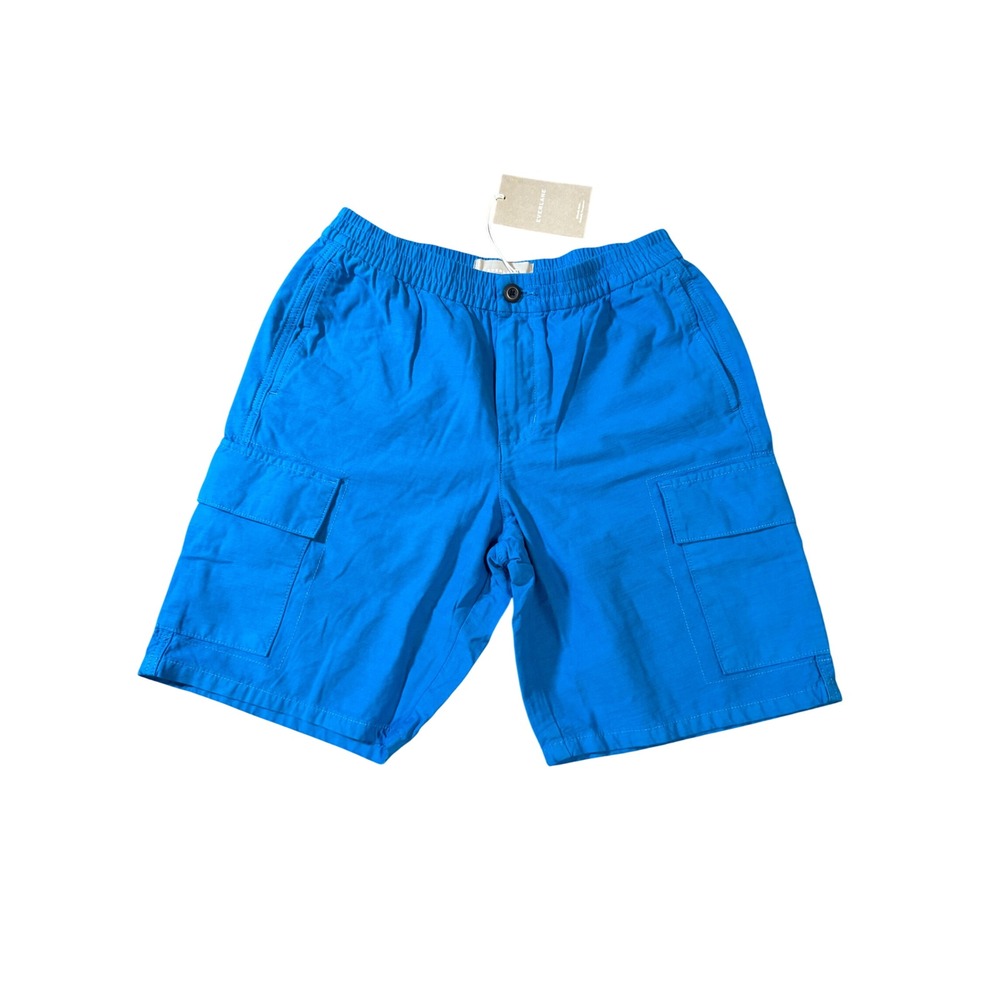 NWT Everlane Small Blue Cargo Shorts Men Organic Cotton Linen Blend Blue Casual